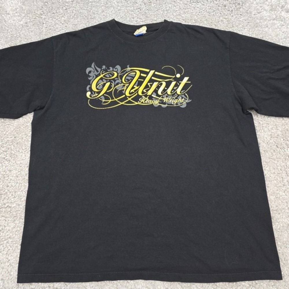 G Unit Heavy Weight T-Shirt Men's 2XL Black Gold Metallic Graphic Streetwear Tee